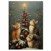 Retro Christmas Kittens Print Three Adorable Cats Admiring Snowy Tree with Red Ornaments Cozy Winter Holiday Vintage Artwork for Festive Home Decoration on Ready to Hang 1.5" Thick Canvas Wrap, Floating Framed Canvas, Flat Rolled Canvas